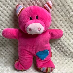 Gitzy Plush Pink Pig with Rattle Inside Blue Heart Stuffed Animal Toy 🐷